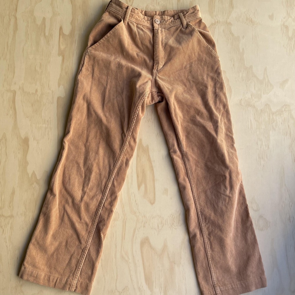 J Galt Pants Womens Small Beige Corduroy Cropped Straight Leg Pockets Casual